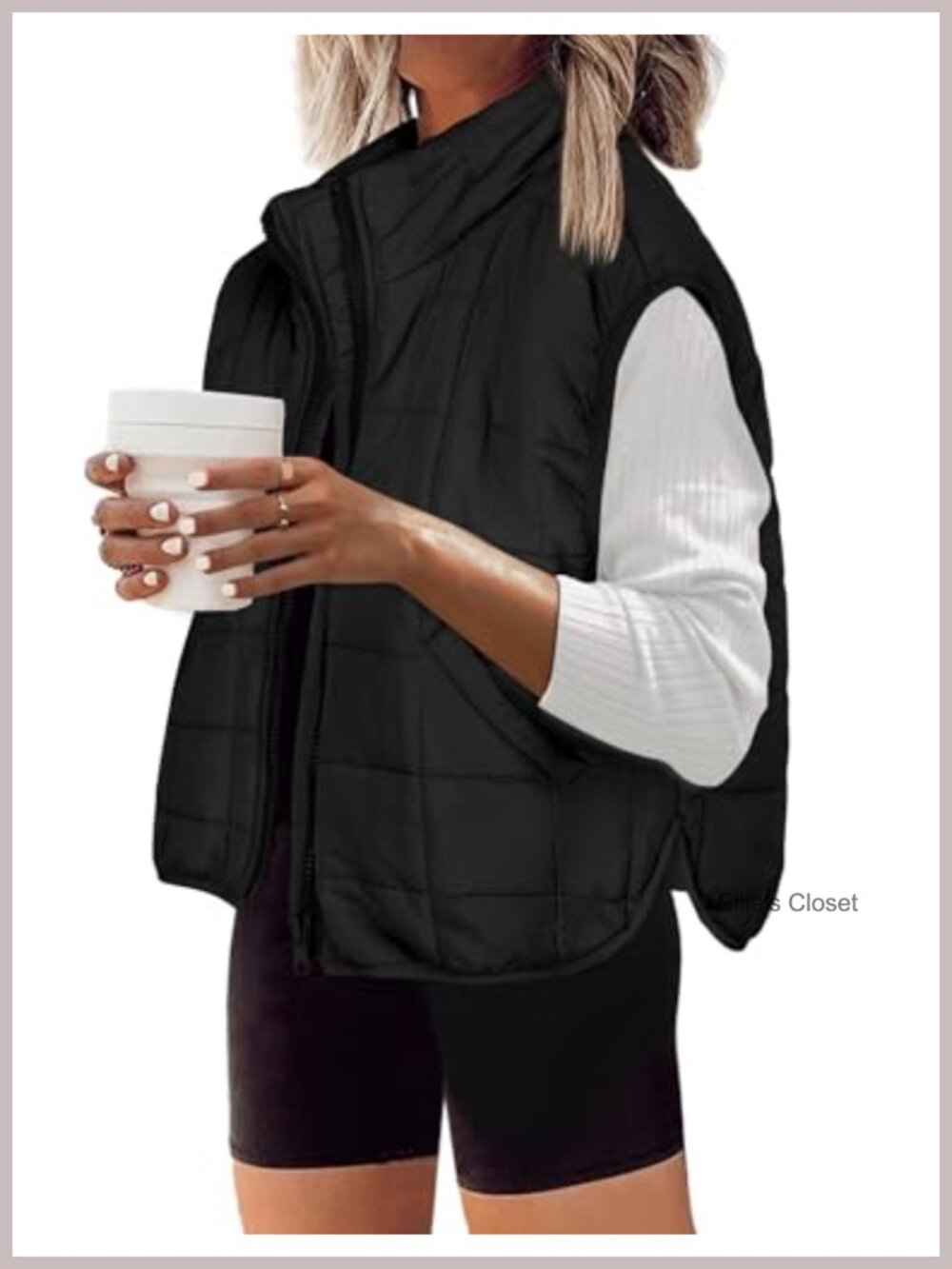 Quilted Zip Up Puffer Vest Sleeveless Stand Collar Winter Outerwear
